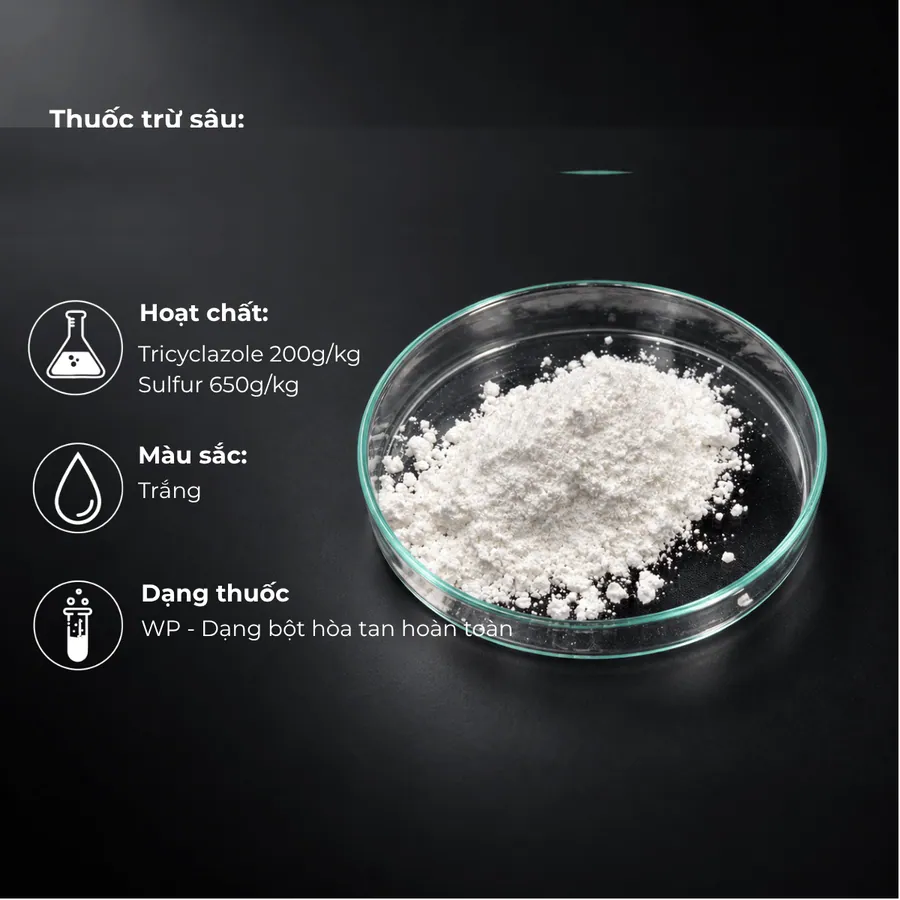 Mẫu Tricyclazole 200 g/kg + Sulfur 650 g/kg · WP